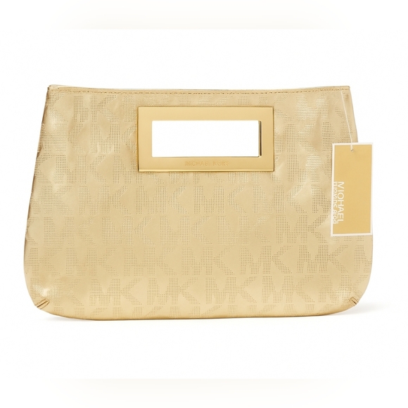 NWT Michael Kors Gold Metallic Clutch - Picture 1 of 9